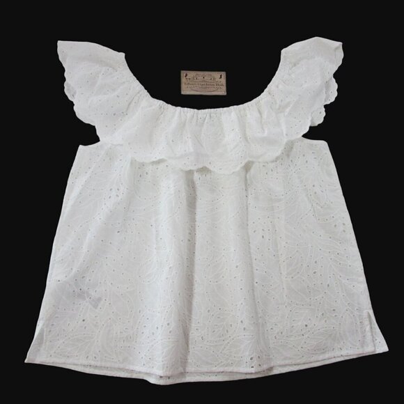 Ariat Women's Ruffle Shoulder Eyelet Coquette Top Blouse Cloud Dancer - Picture 4 of 5